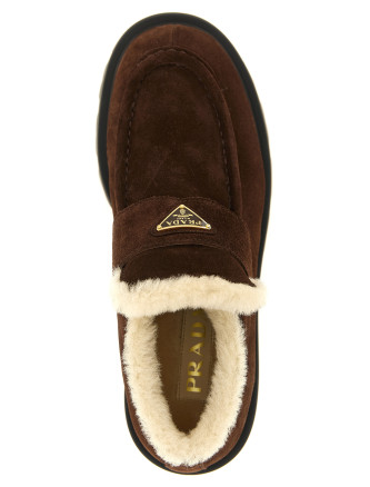 Лоферы PRADA Loafers with fur and enamel logo (1D594OFZF50054F0003) #