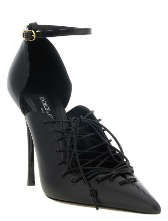 Высокие каблуки DOLCE&GABBANA Leather Pumps With Lace-Up (CD2019A3P2780999) #