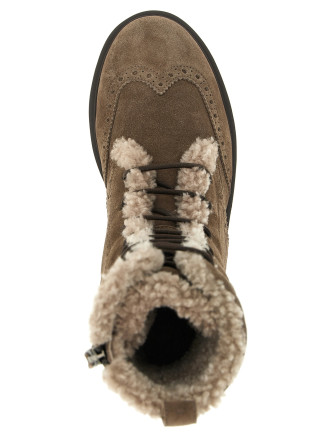 Военные ботинки BRUNELLO CUCINELLI Suede and brown shearling ankle boots (MZSFG3407C8187) #