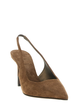 Высокие каблуки BRUNELLO CUCINELLI Brown suede slingbacks (MZSFC3256PC9773) #