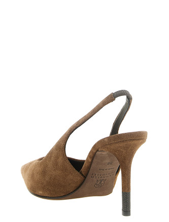 Высокие каблуки BRUNELLO CUCINELLI Brown suede slingbacks (MZSFC3256PC9773) #