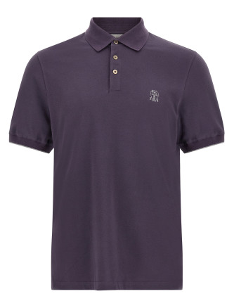 Поло BRUNELLO CUCINELLI Purple logo embroidery polo shirt